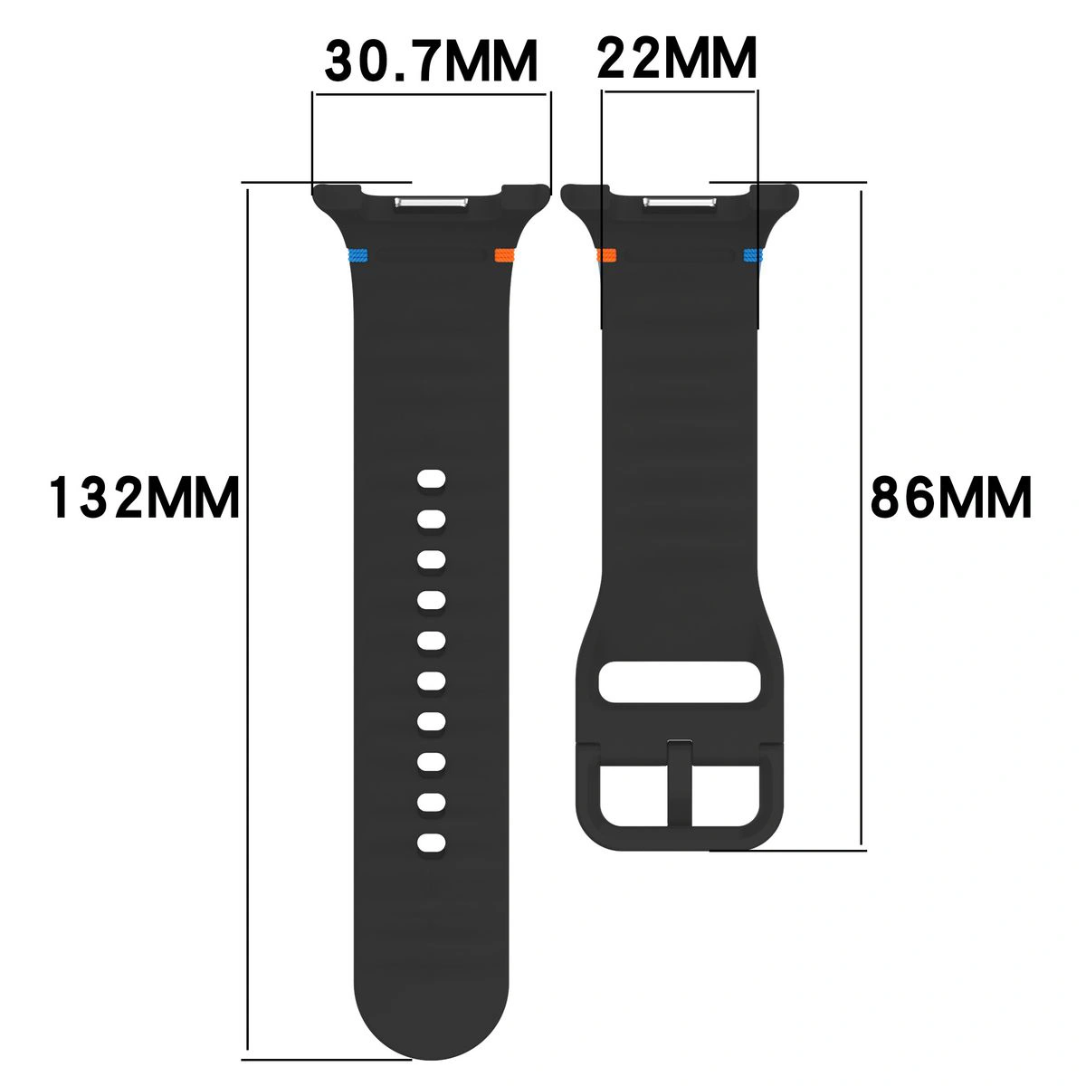 Grafika poglądowa ukazująca sposób mierzenia paska do Galaxy Watch 8 40 mm/44 mm/8 Classic 46 mm
